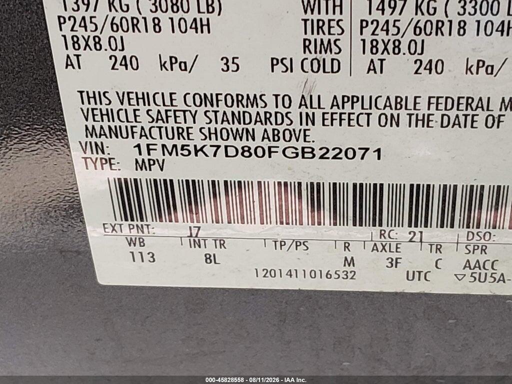 1FM5K7D80FGB22071 2015 FORD EXPLORER photo no. 9