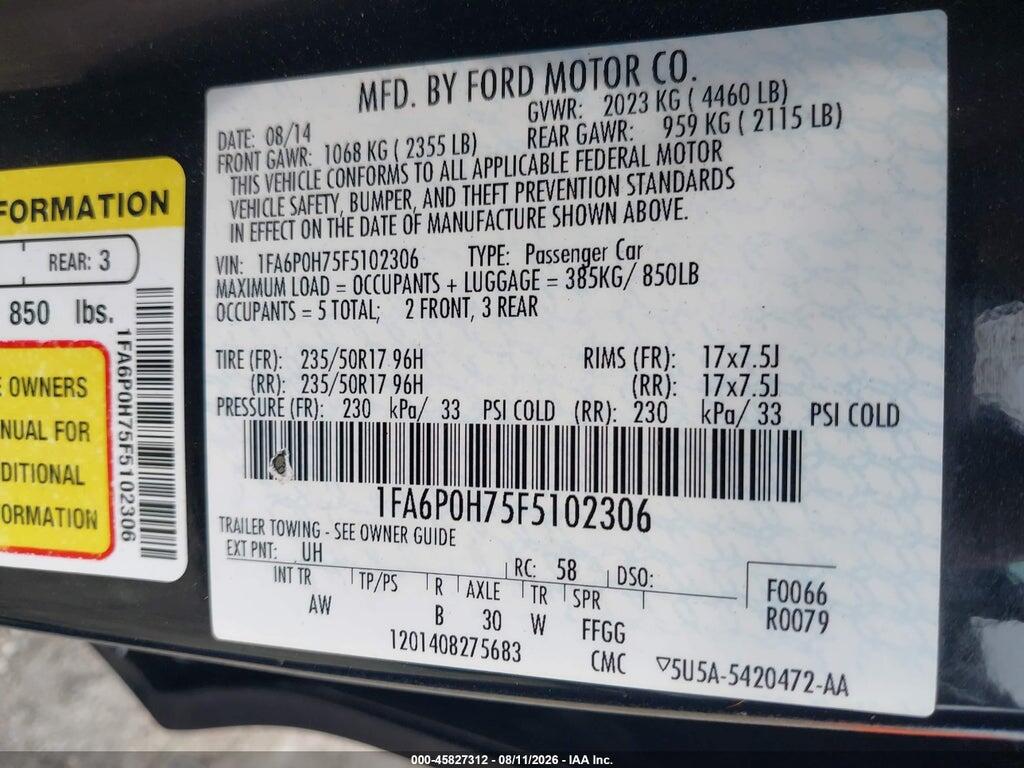 1FA6P0H75F5102306 2015 FORD FUSION photo no. 9