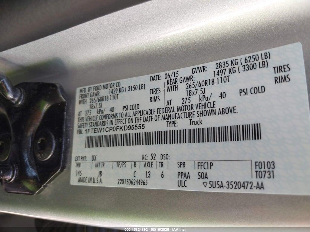 1FTEW1CP0FKD95555 2015 FORD F-150 photo no. 9