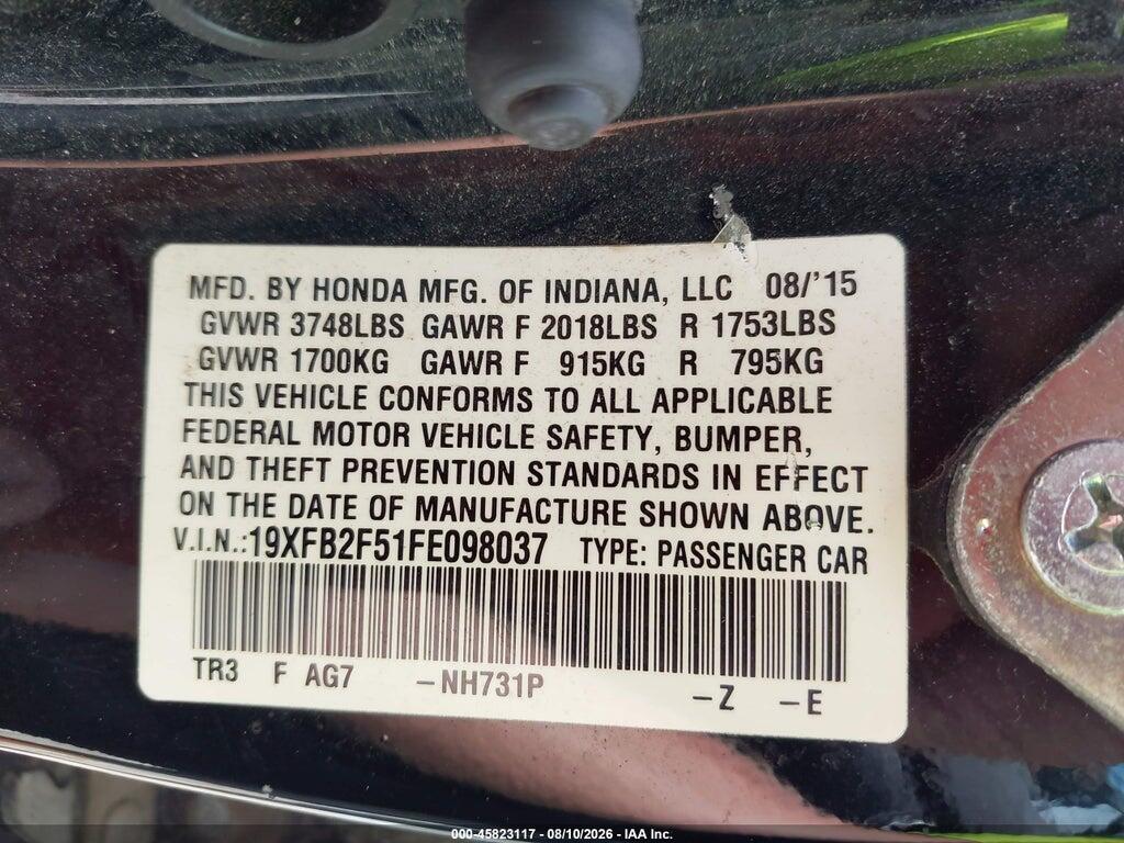 19XFB2F51FE098037 2015 HONDA CIVIC photo no. 9