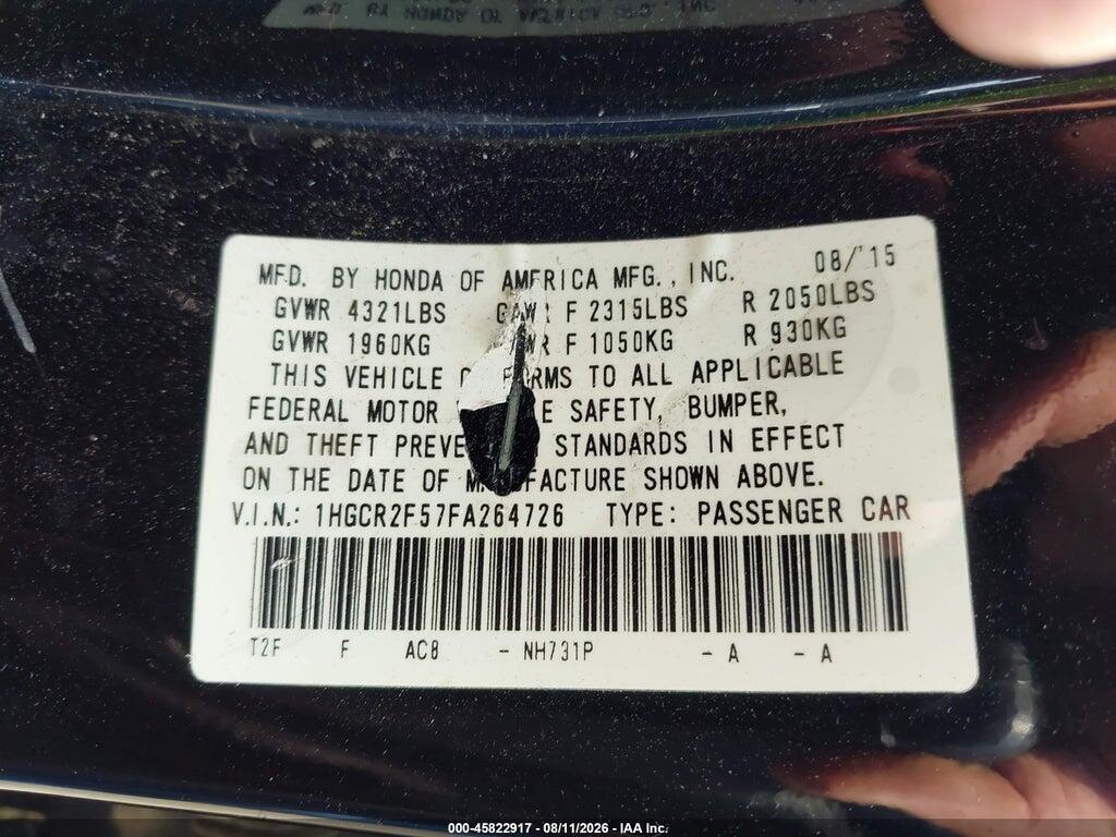 1HGCR2F57FA264726 2015 HONDA ACCORD photo no. 9