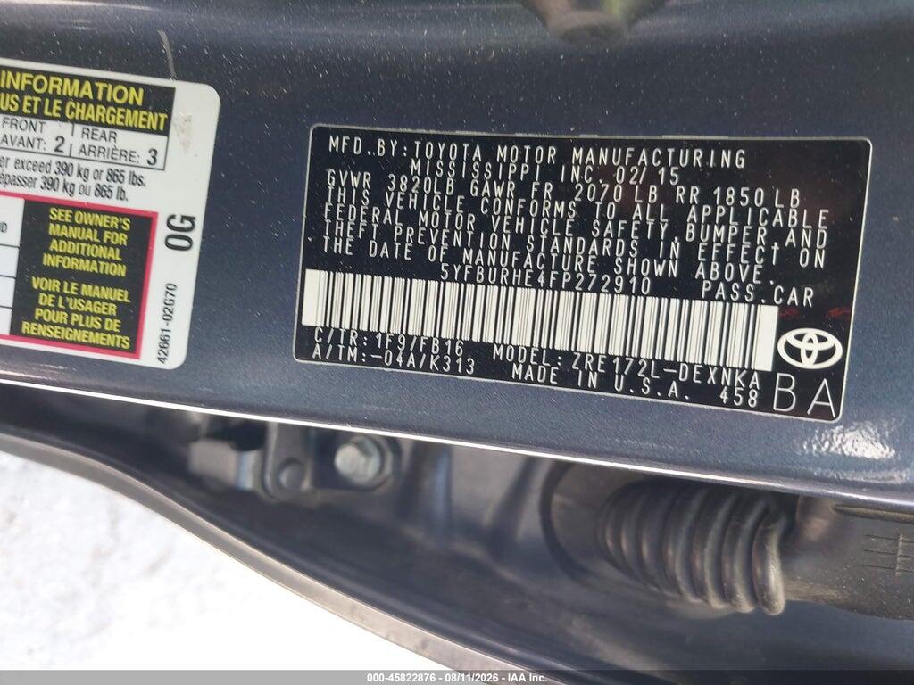 5YFBURHE4FP272910 2015 TOYOTA COROLLA photo no. 9
