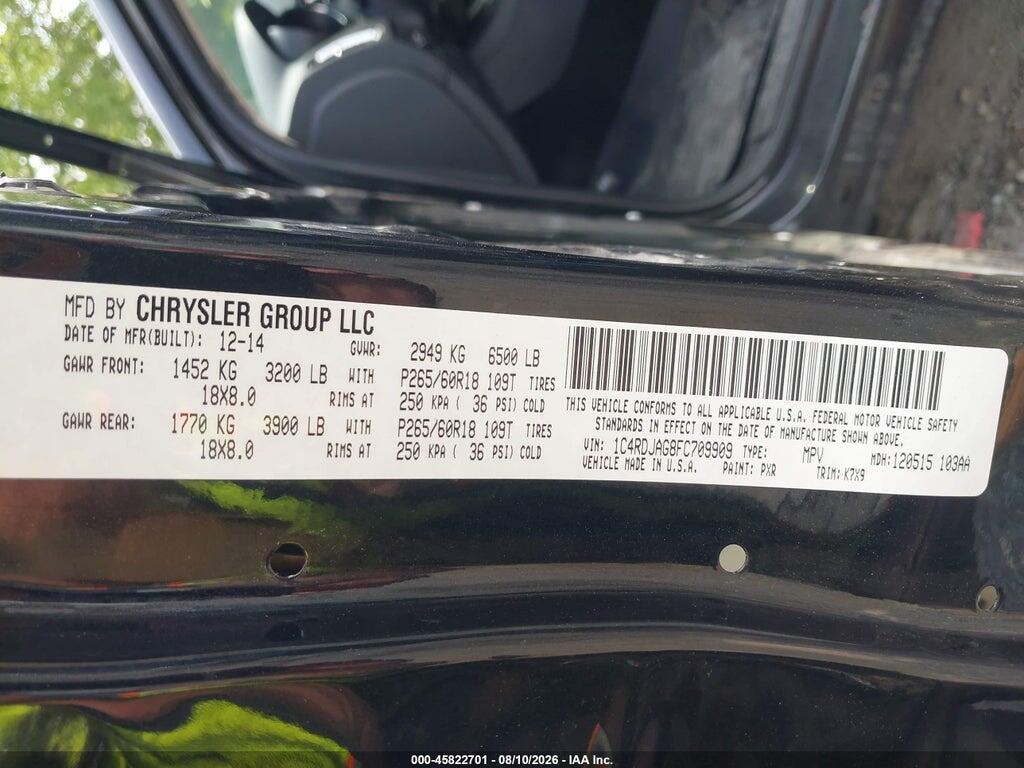 1C4RDJAG8FC709909 2015 DODGE DURANGO photo no. 9