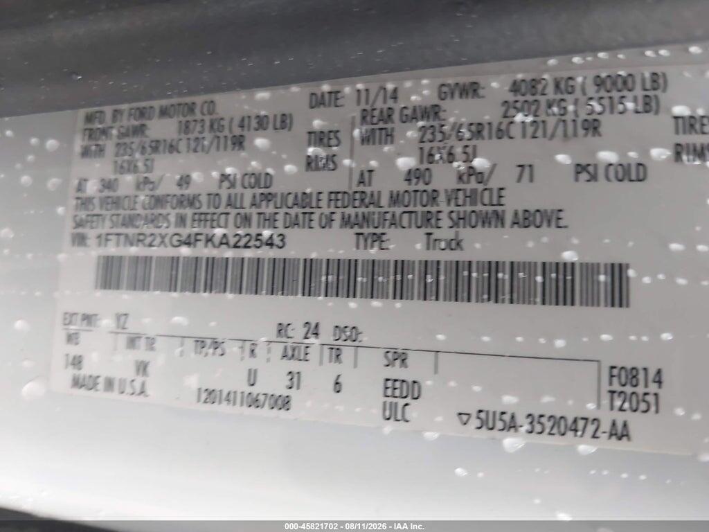 1FTNR2XG4FKA22543 2015 FORD TRANSIT-250 photo no. 9