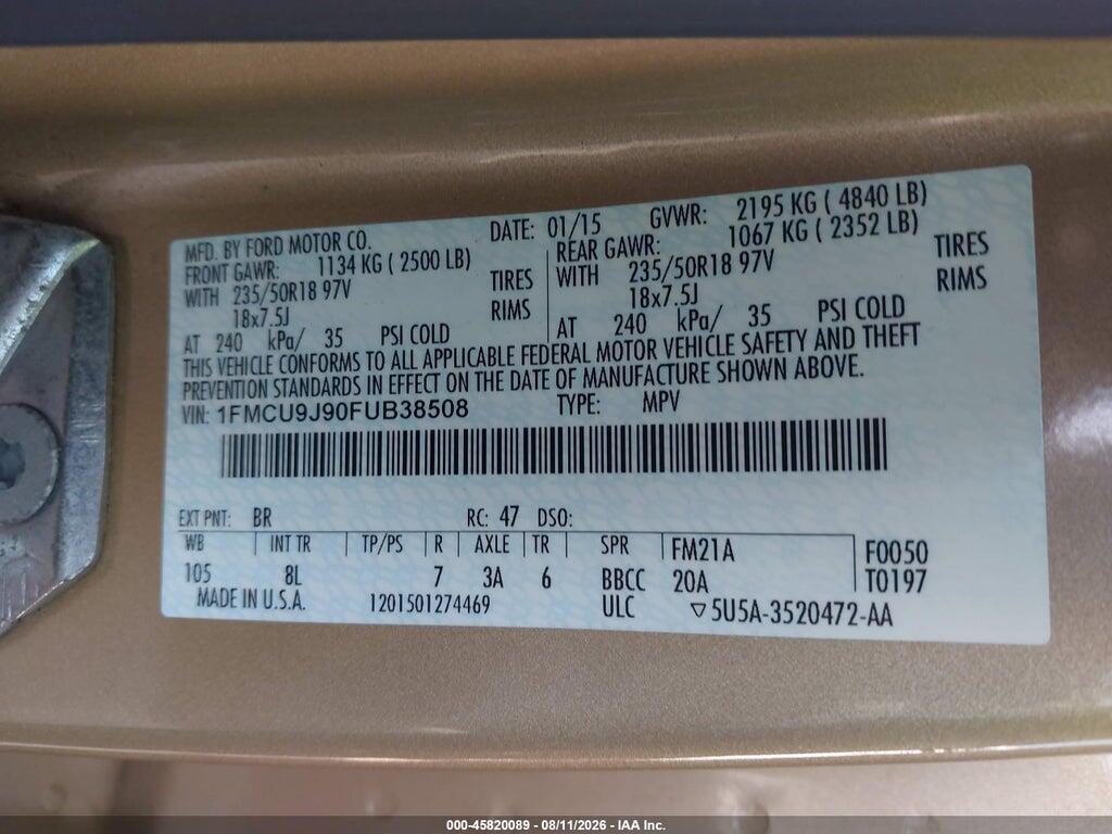 1FMCU9J90FUB38508 2015 FORD ESCAPE photo no. 9