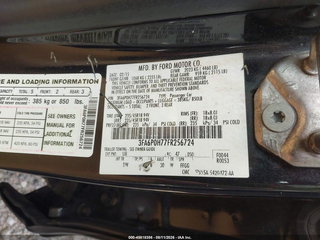 3FA6P0H77FR256724 2015 FORD FUSION photo no. 9