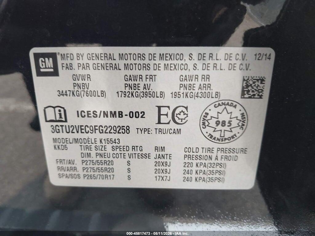 3GTU2VEC9FG229258 2015 GMC SIERRA 1500 photo no. 9