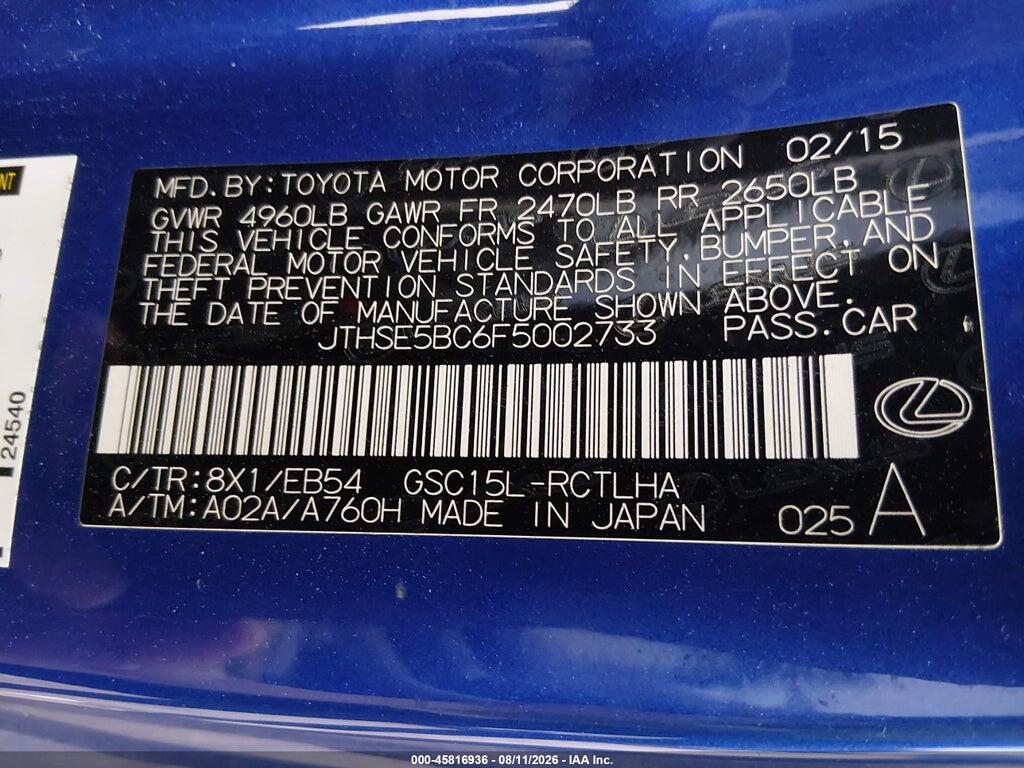 JTHSE5BC6F5002733 2015 LEXUS RC 350 photo no. 9