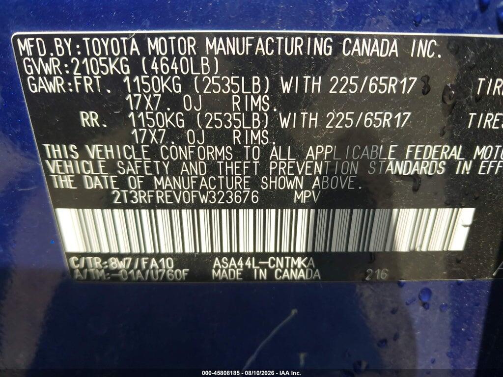 2T3RFREV0FW323676 2015 TOYOTA RAV4 photo no. 9