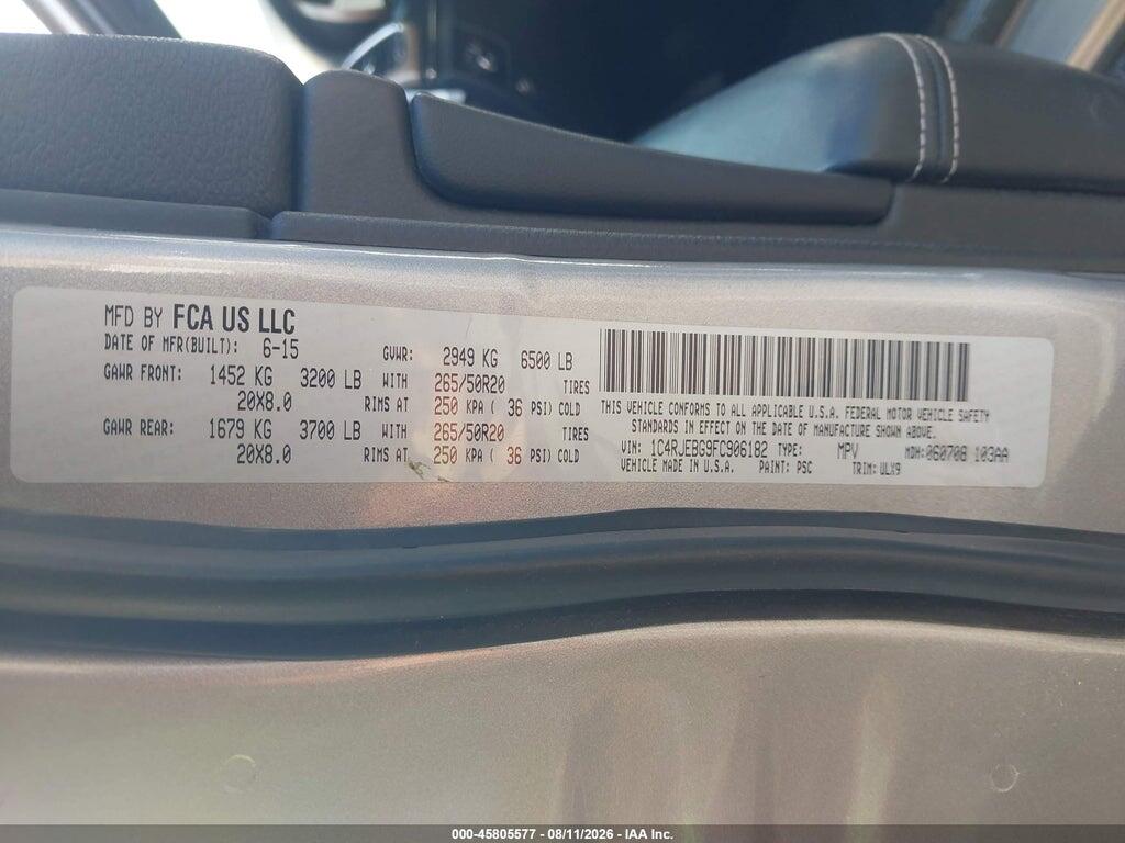 1C4RJEBG9FC906182 2015 JEEP GRAND CHEROKEE photo no. 9