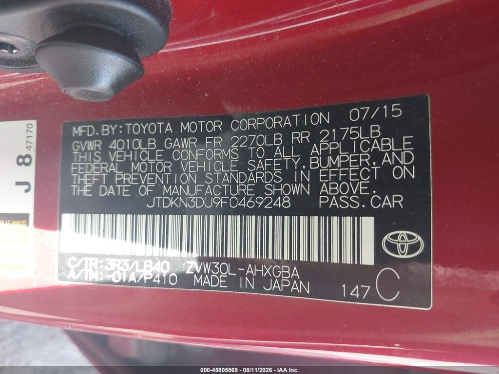 JTDKN3DU9F0469248 2015 TOYOTA PRIUS photo no. 9