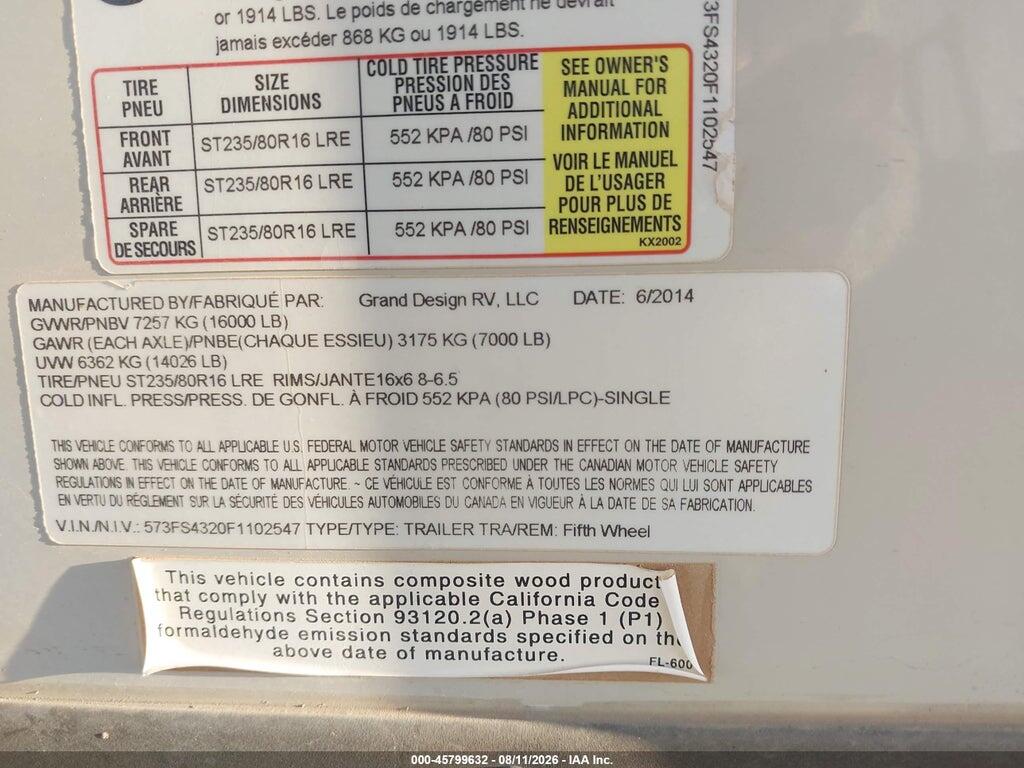 573FS4320F1102547 2015 GRAND DESIGN OTHER photo no. 8