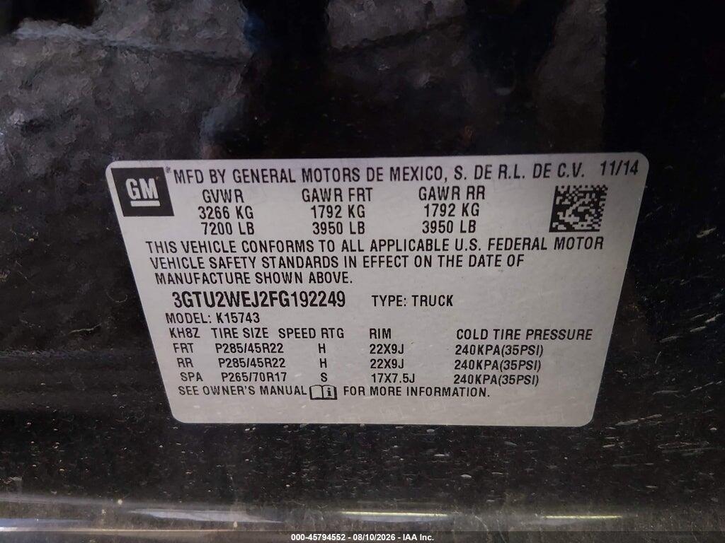 3GTU2WEJ2FG192249 2015 GMC SIERRA 1500 photo no. 9
