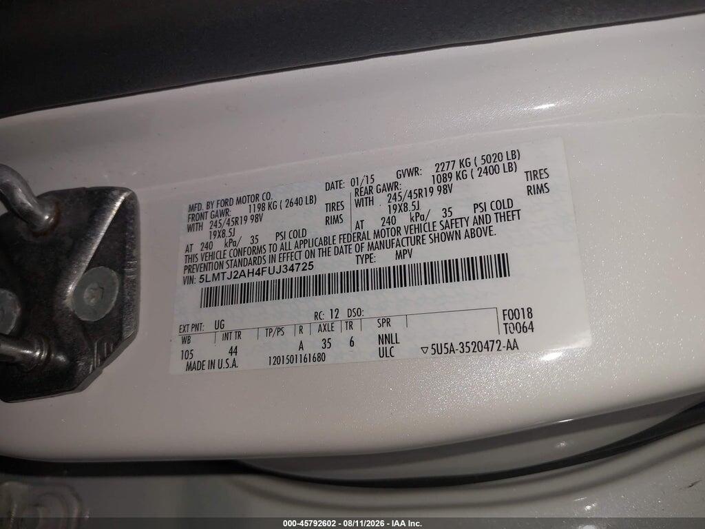 5LMTJ2AH4FUJ34725 2015 LINCOLN MKC photo no. 9