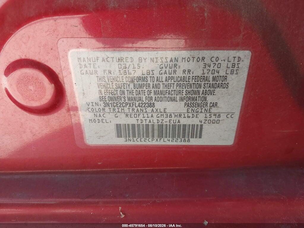 3N1CE2CPXFL422388 2015 NISSAN VERSA NOTE photo no. 9