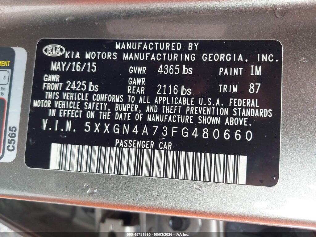 5XXGN4A73FG480660 2015 KIA OPTIMA photo no. 9