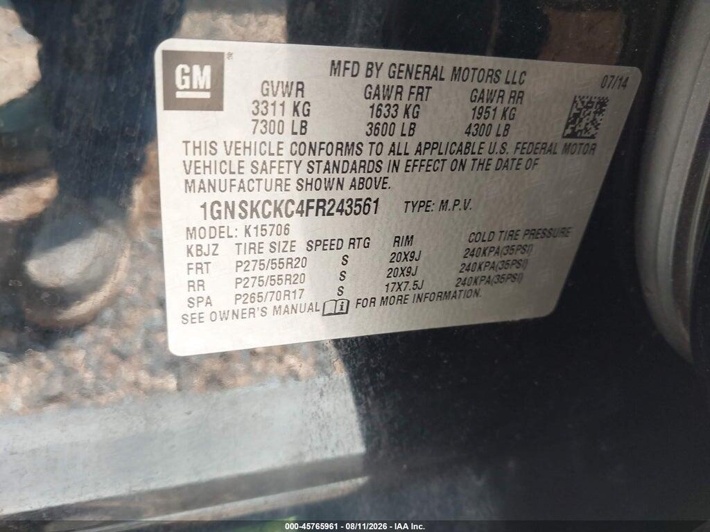 1GNSKCKC4FR243561 2015 CHEVROLET TAHOE photo no. 9