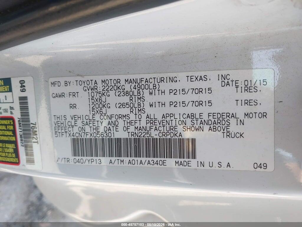 5TFTX4CN7FX056301 2015 TOYOTA TACOMA photo no. 9