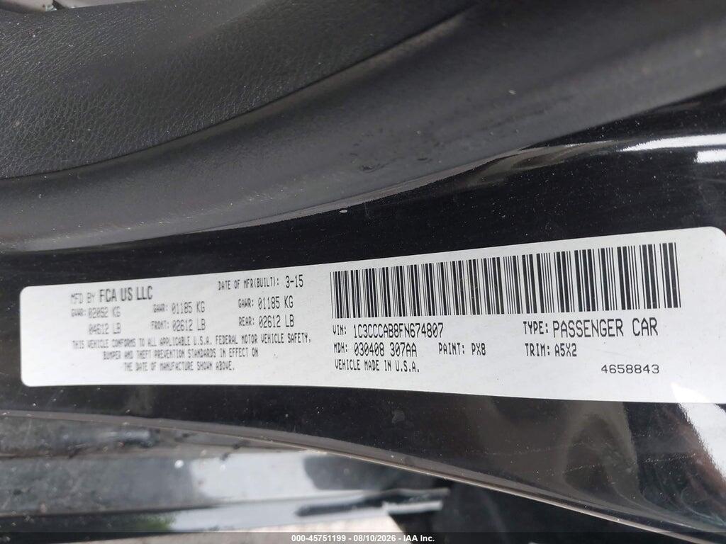 1C3CCCAB8FN674807 2015 CHRYSLER 200 photo no. 9