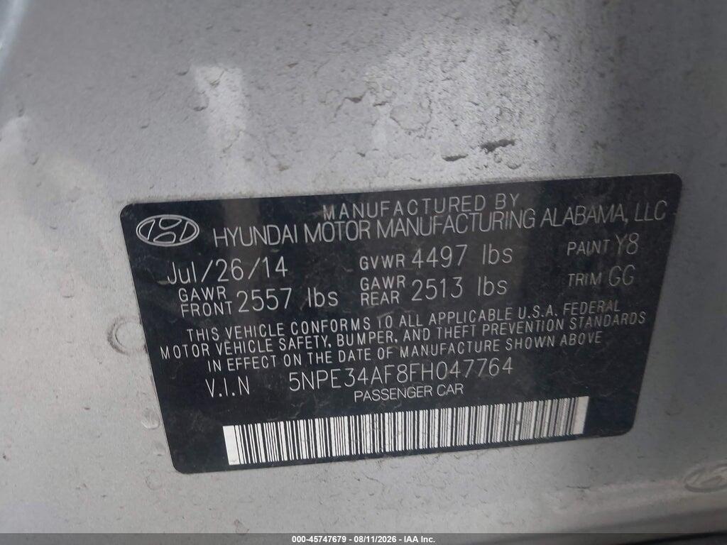 5NPE34AF8FH047764 2015 HYUNDAI SONATA photo no. 9