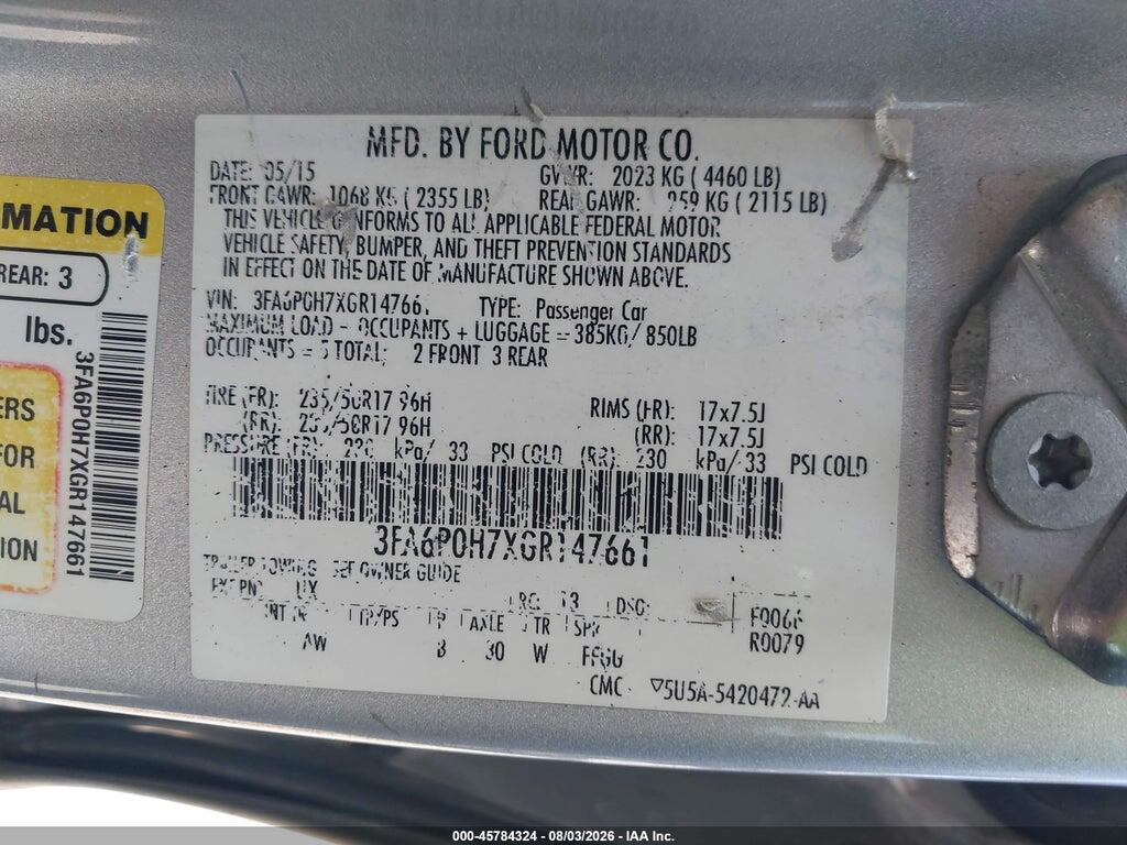 3FA6P0H7XGR147661 2016 FORD FUSION photo no. 9