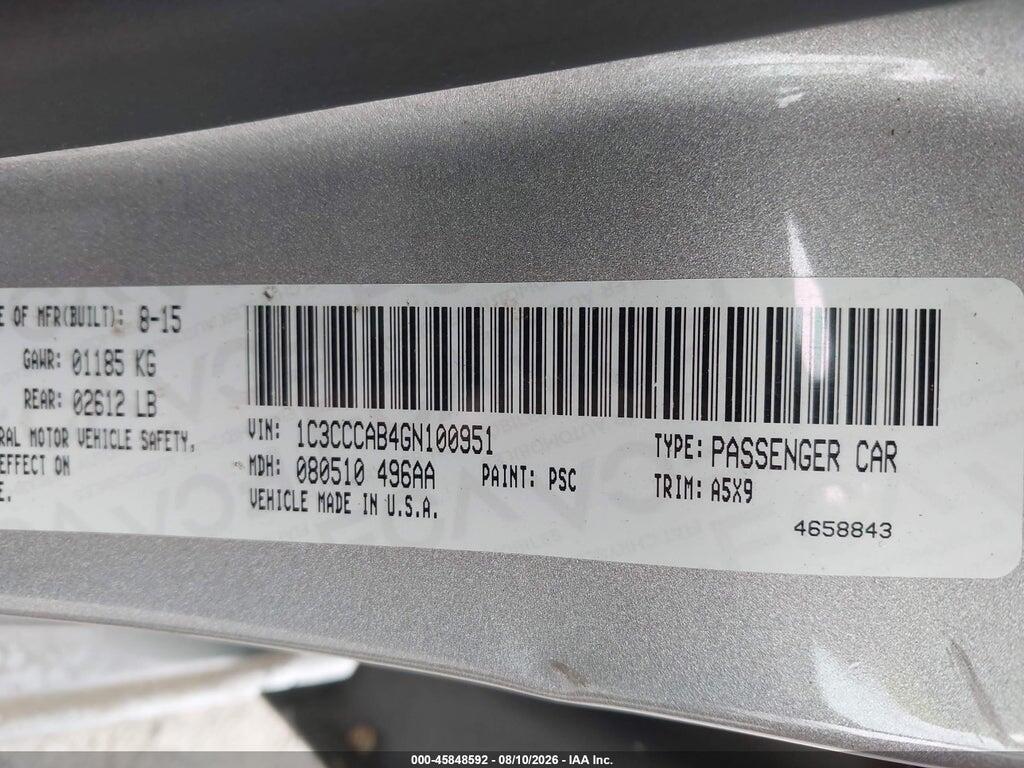 1C3CCCAB4GN100951 2016 CHRYSLER 200 photo no. 9