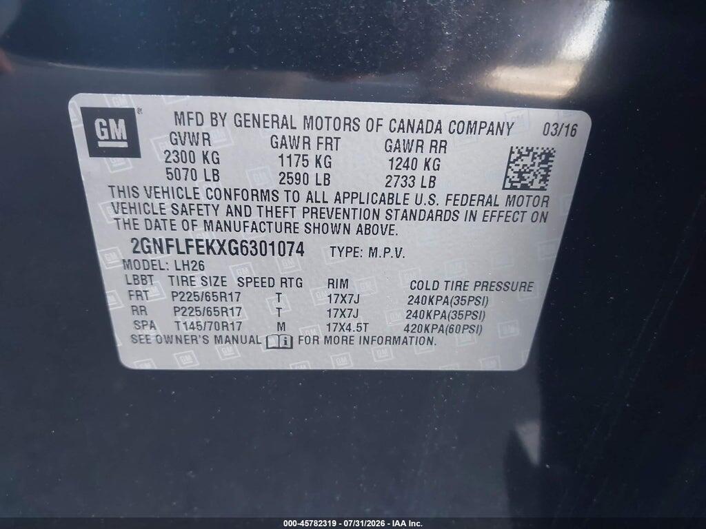 2GNFLFEKXG6301074 2016 CHEVROLET EQUINOX photo no. 9