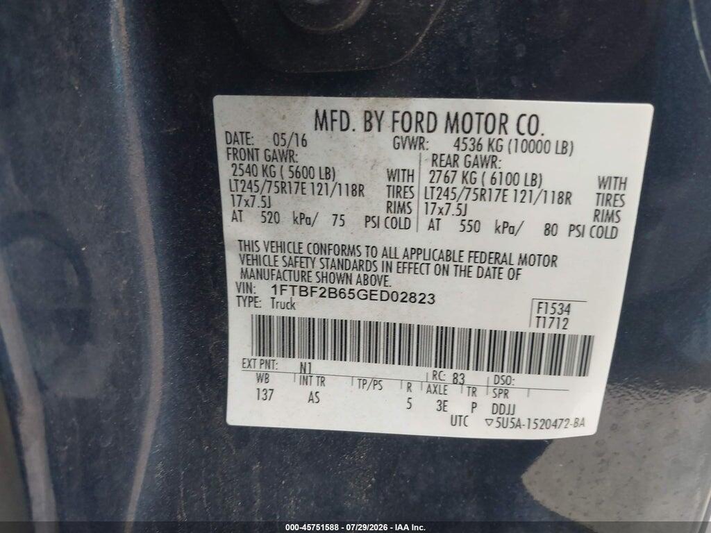 1FTBF2B65GED02823 2016 FORD F-250 photo no. 9