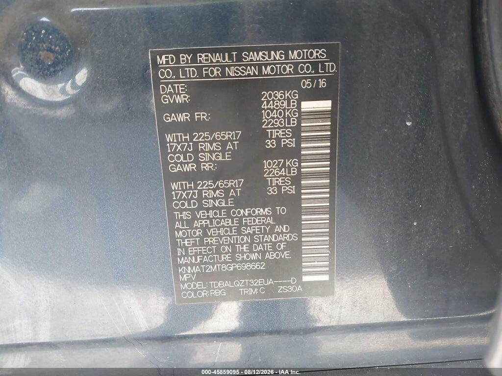KNMAT2MT8GP698662 2016 NISSAN ROGUE photo no. 9