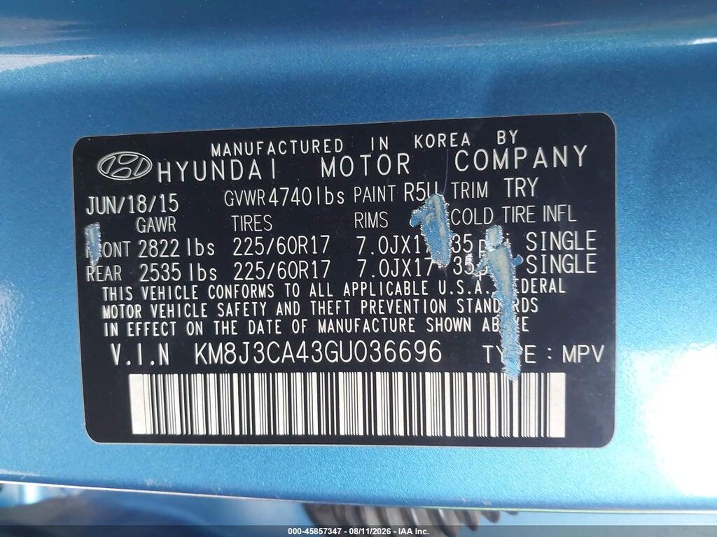 KM8J3CA43GU036696 2016 HYUNDAI TUCSON photo no. 9