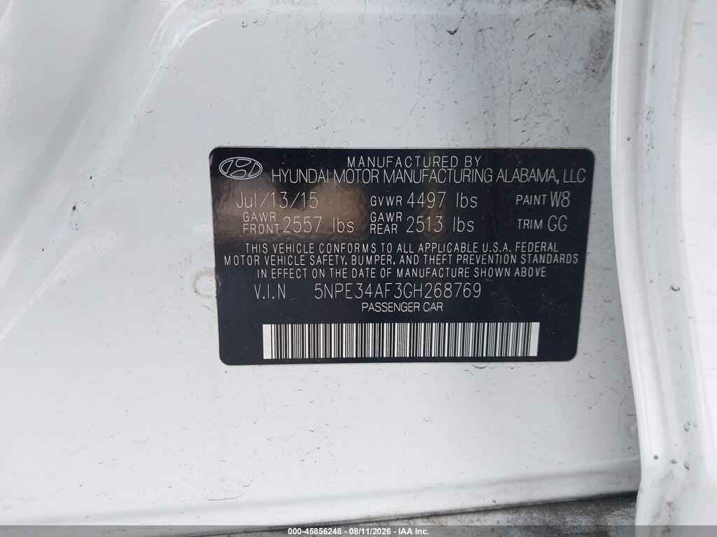 5NPE34AF3GH268769 2016 HYUNDAI SONATA photo no. 9