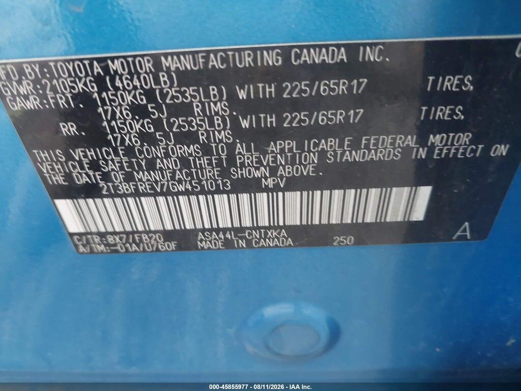 2T3BFREV7GW451013 2016 TOYOTA RAV4 photo no. 9