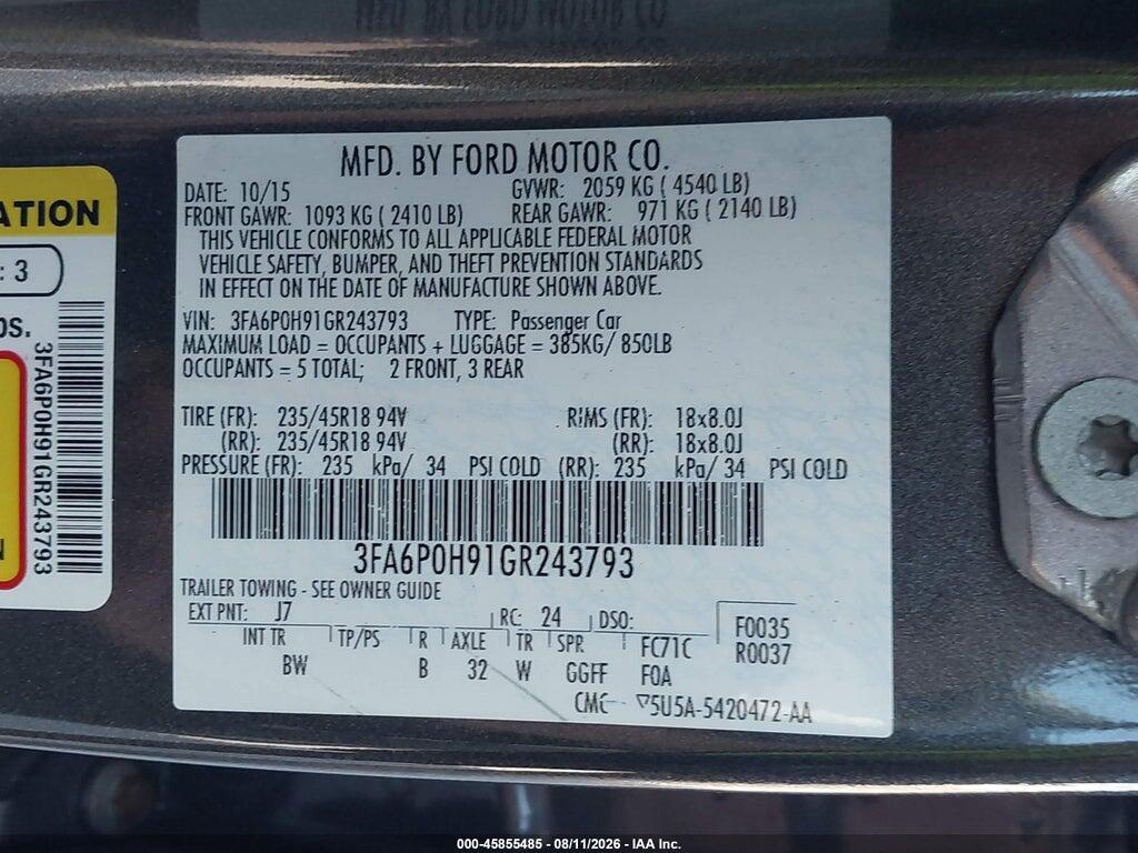 3FA6P0H91GR243793 2016 FORD FUSION photo no. 9