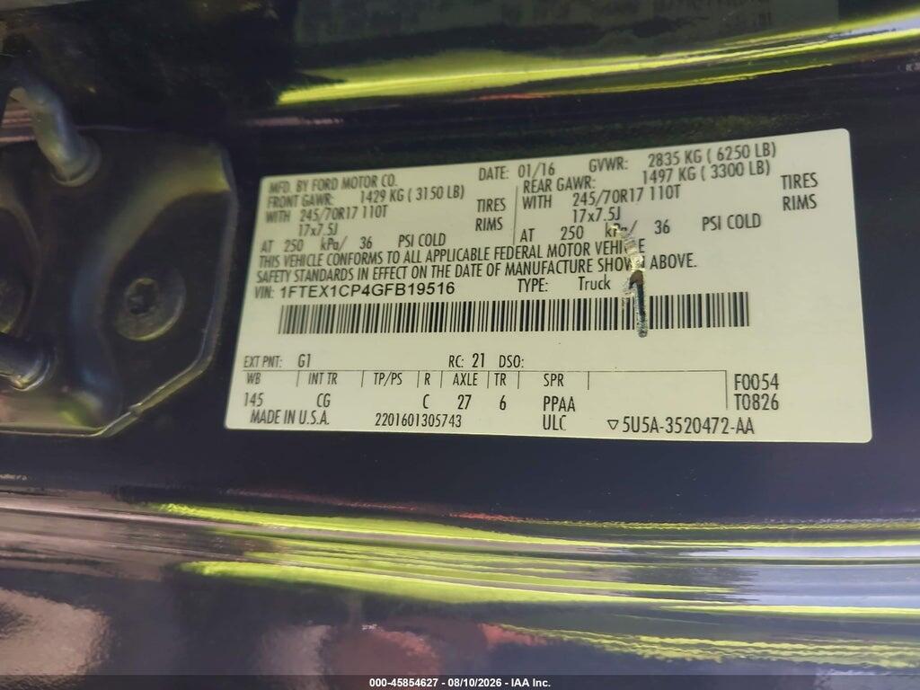 1FTEX1CP4GFB19516 2016 FORD F-150 photo no. 9