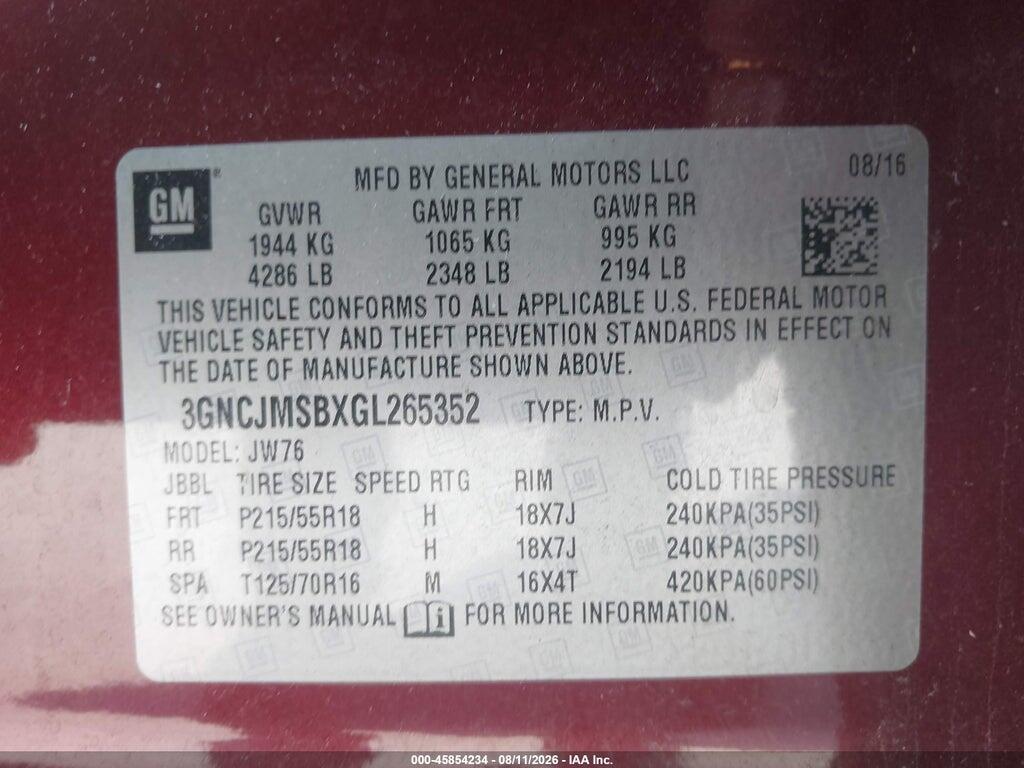 3GNCJMSBXGL265352 2016 CHEVROLET TRAX photo no. 9