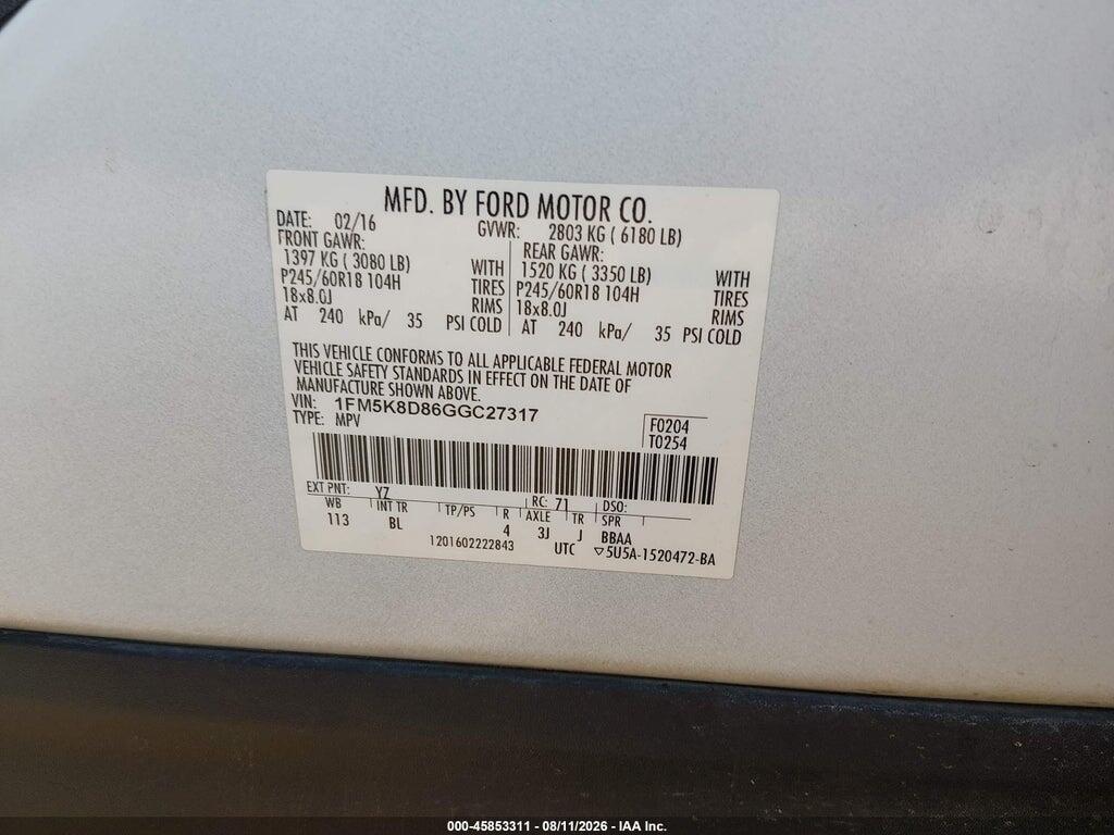 1FM5K8D86GGC27317 2016 FORD EXPLORER photo no. 9