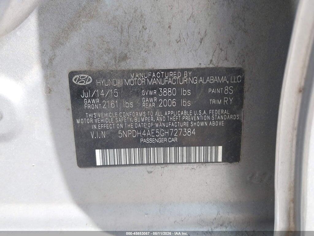 5NPDH4AE5GH727384 2016 HYUNDAI ELANTRA photo no. 9