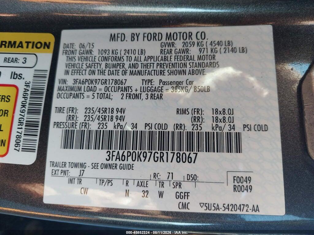 3FA6P0K97GR178067 2016 FORD FUSION photo no. 9