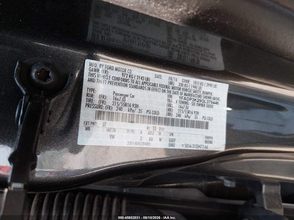 1FADP3K29GL379446 2016 FORD FOCUS photo no. 9