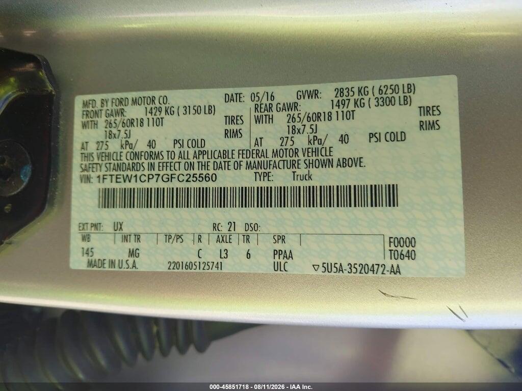 1FTEW1CP7GFC25560 2016 FORD F-150 photo no. 9
