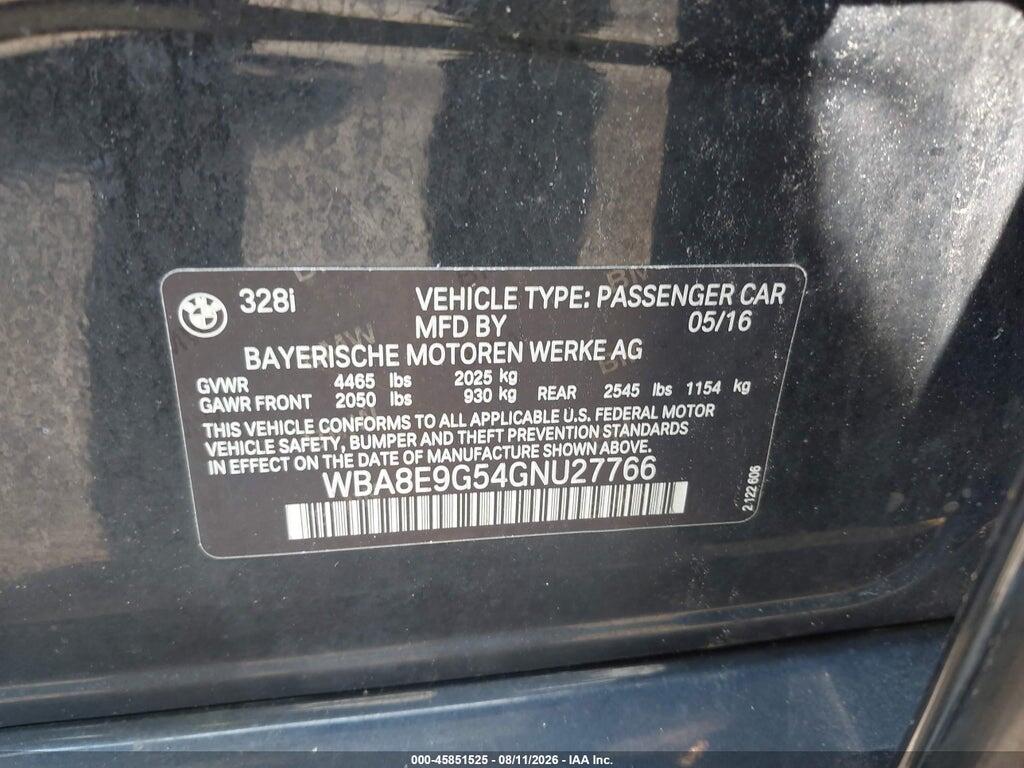 WBA8E9G54GNU27766 2016 BMW 328I photo no. 9
