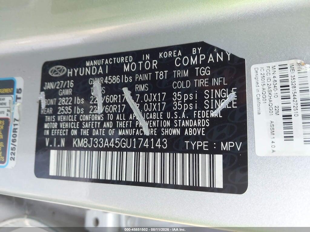 KM8J33A45GU174143 2016 HYUNDAI TUCSON photo no. 9