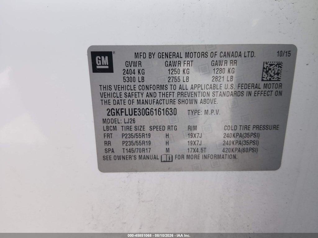 2GKFLUE30G6161630 2016 GMC TERRAIN photo no. 9