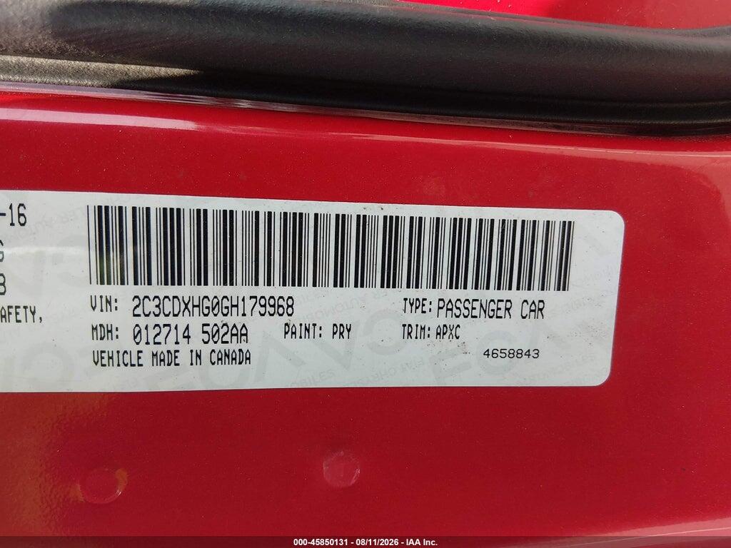 2C3CDXHG0GH179968 2016 DODGE CHARGER photo no. 9