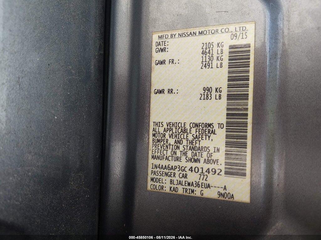 1N4AA6AP3GC401492 2016 NISSAN MAXIMA photo no. 9