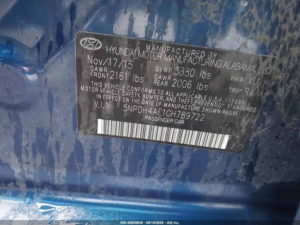 5NPDH4AE1GH789722 2016 HYUNDAI ELANTRA photo no. 9