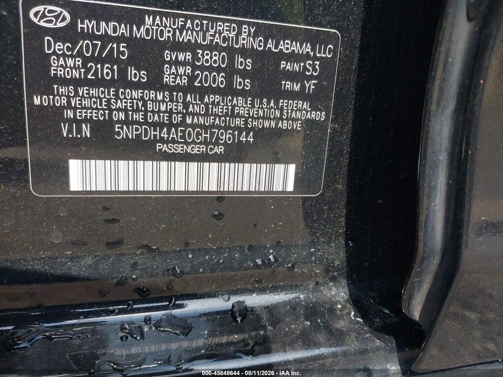 5NPDH4AE0GH796144 2016 HYUNDAI ELANTRA photo no. 9
