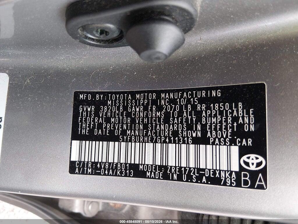 5YFBURHE7GP411316 2016 TOYOTA COROLLA photo no. 9