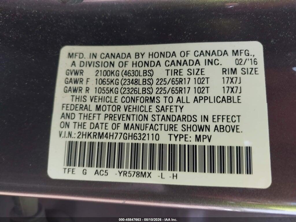 2HKRM4H77GH632110 2016 HONDA CR-V photo no. 9