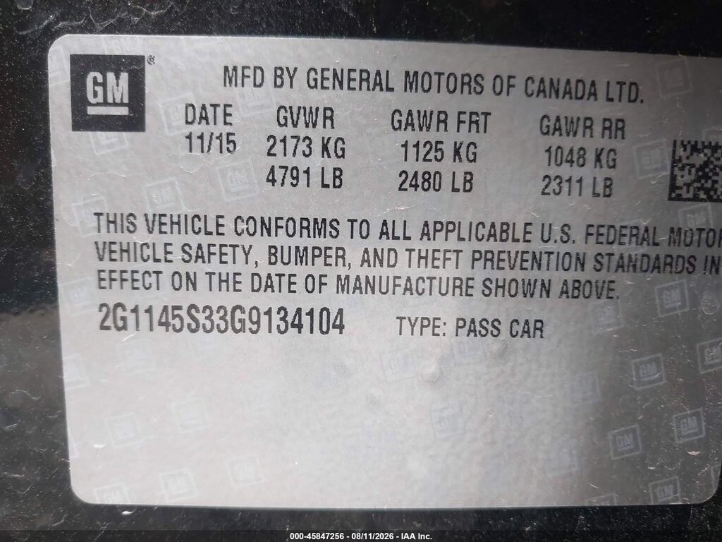 2G1145S33G9134104 2016 CHEVROLET IMPALA photo no. 9
